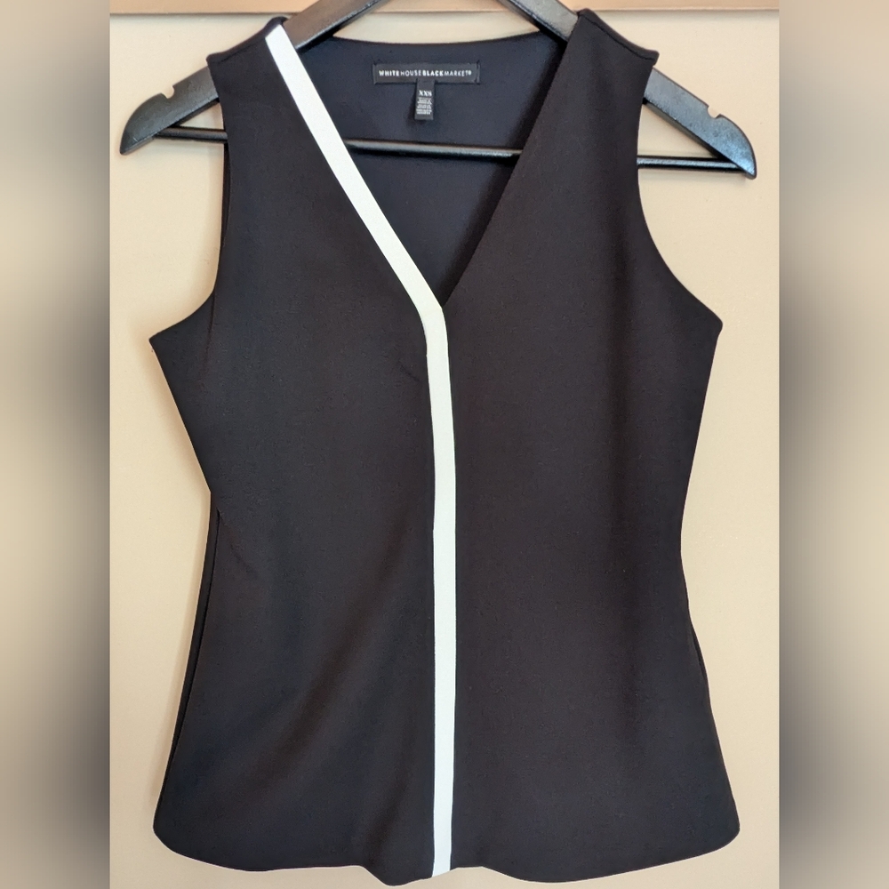 Women's XXS WH&BM Black White V-Neck Blouse Sleeveless Summer Office